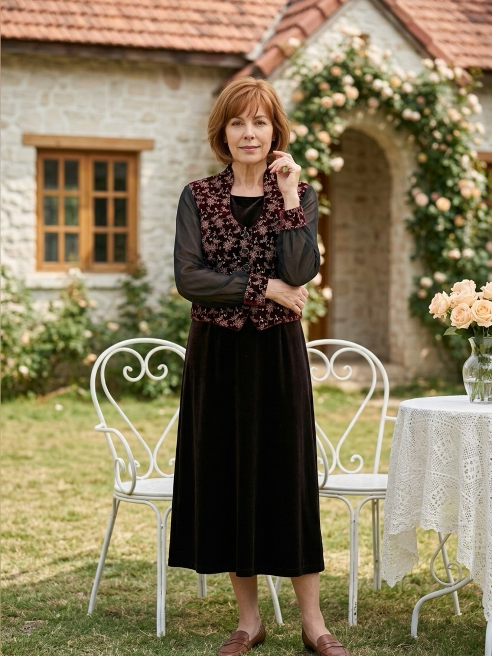 By Choice Vintage two piece velvet Black and wine with gold threaded embroidered